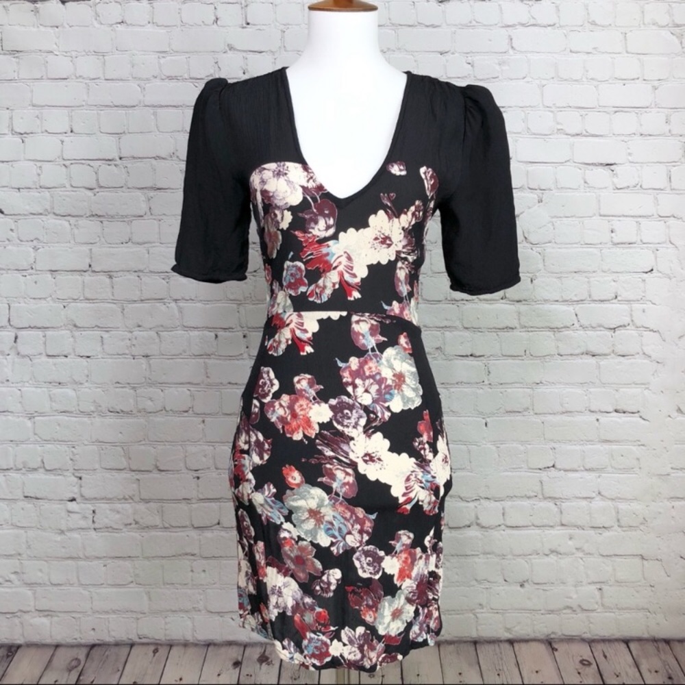 Topshop Black Floral Mini Dress